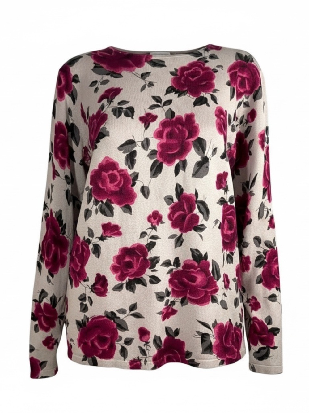 Jones New York Signature Silk Blend 2X Floral Sweater Purple Roses